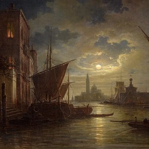 Ludwig Mecklenburg. Vollmond über Venedig. Öl / Leinwand. 48 x 72cm